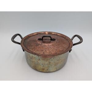 Baumalu Happered Copper Rondeau Stock Pot with Lid Made in France